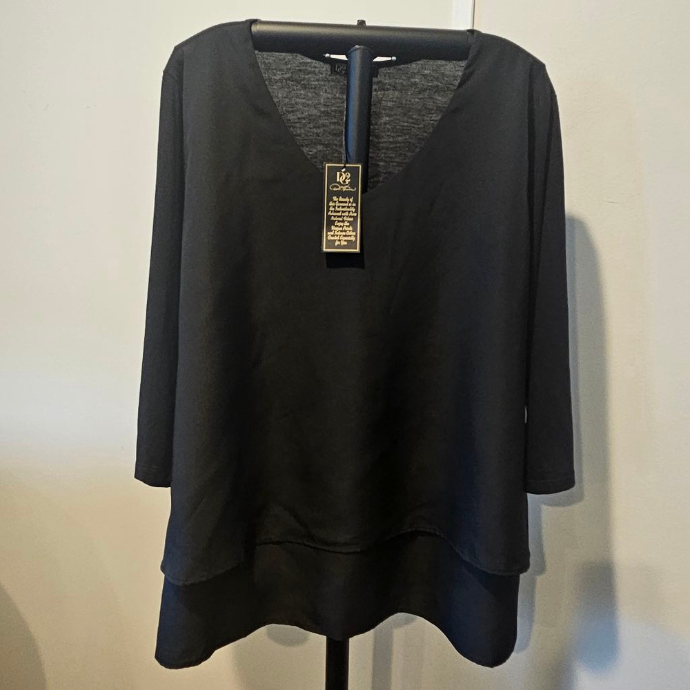 D2 by Diane Gilman Blouse, NWT Women's Layered Blouse 2X, Black